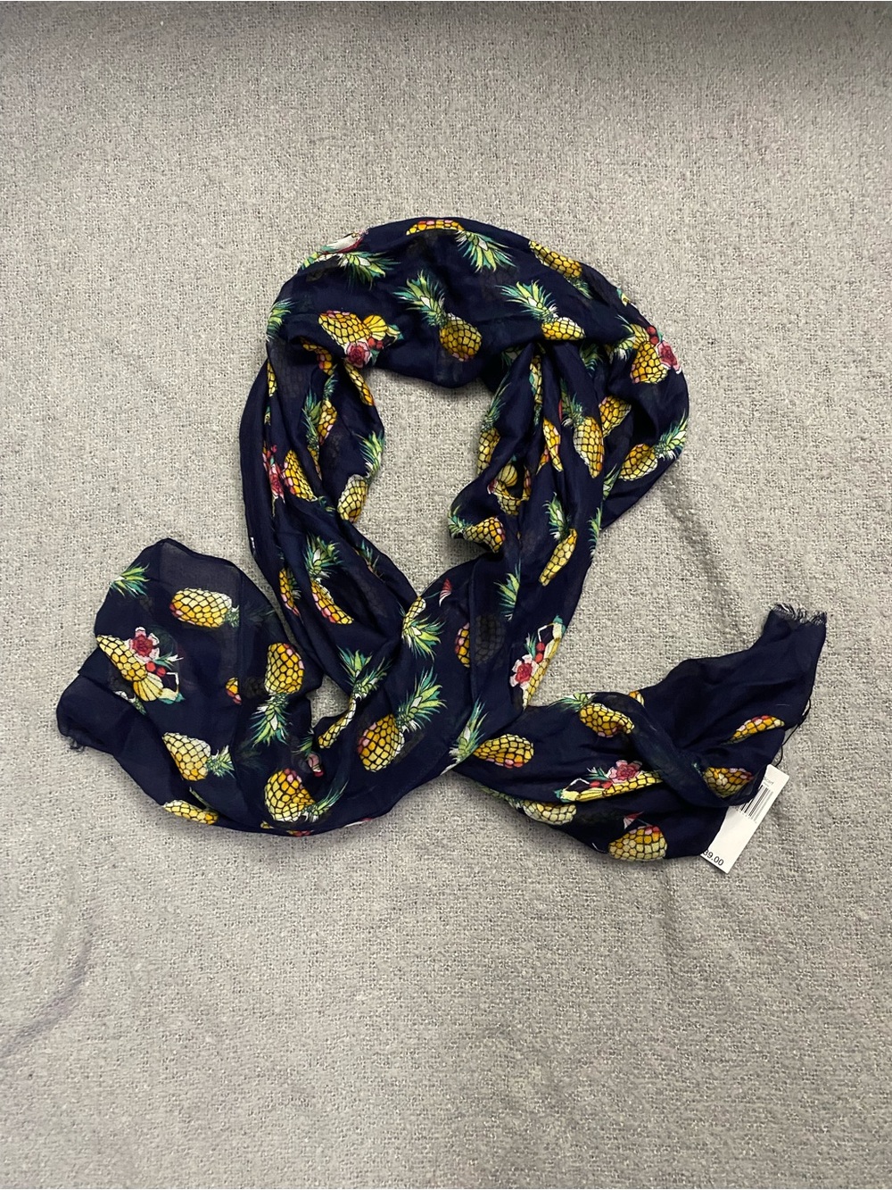 Vera Bradley Navy Pineapple Print Scarf with Yellow and Green